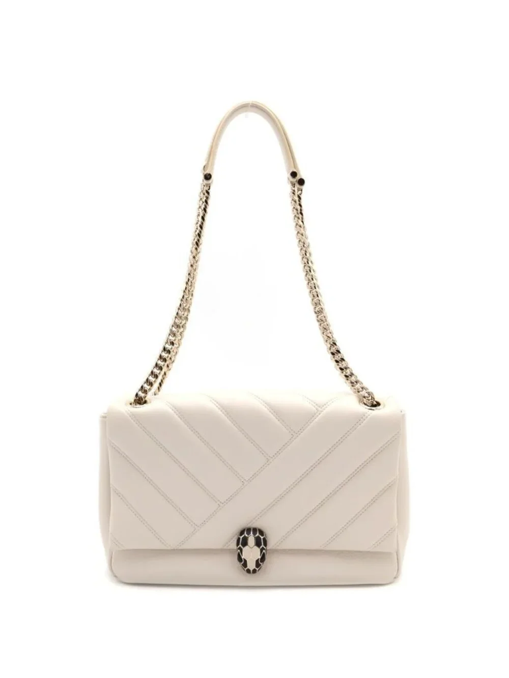 Bvlgari Serpenti Cabochon Chain Shoulder Back Leather White